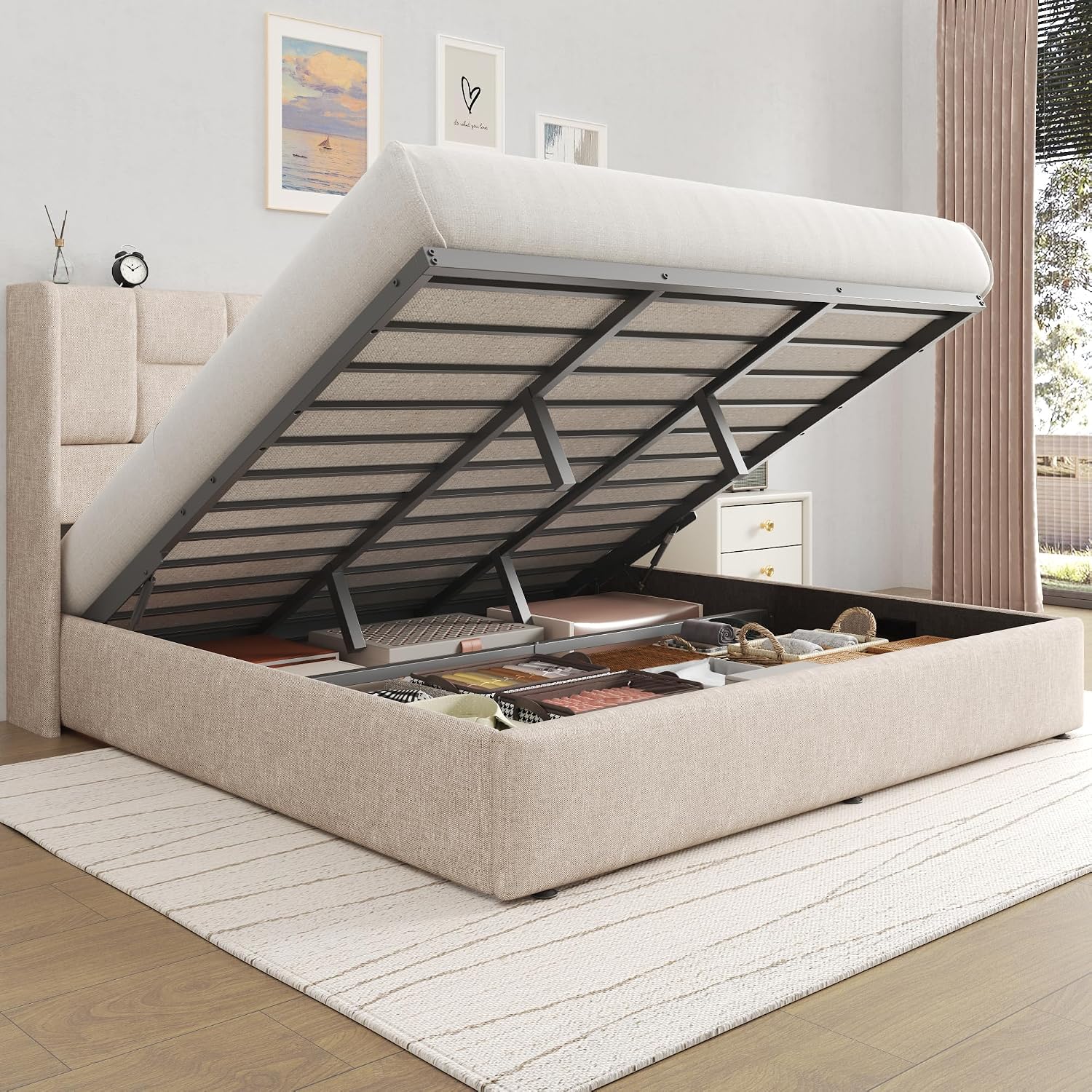 Gas Lift Storage Bed Hydraulic - إطار سرير كينج مع رفع هيدروليكي