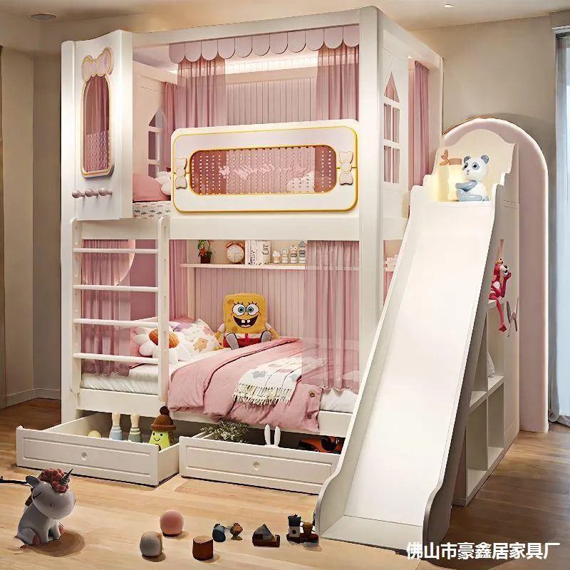 Bunk Bed With Stairs And Slide - سرير أطفال مزدوج بطبقتين علوية وسفلية،