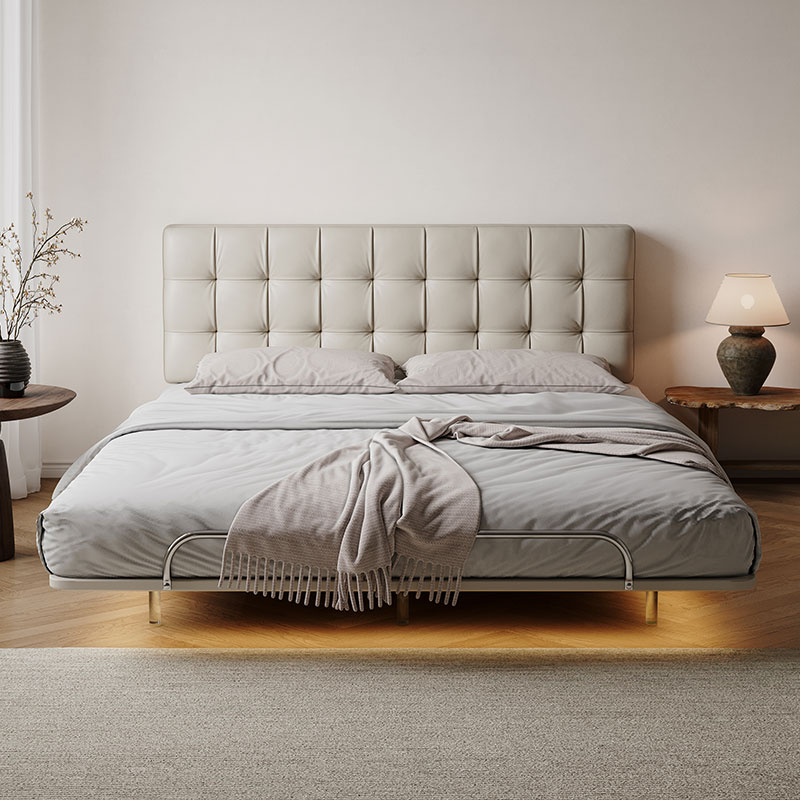Bedroom Furniture - سرير تدليك معدني عائم أوروبي مزدوج،