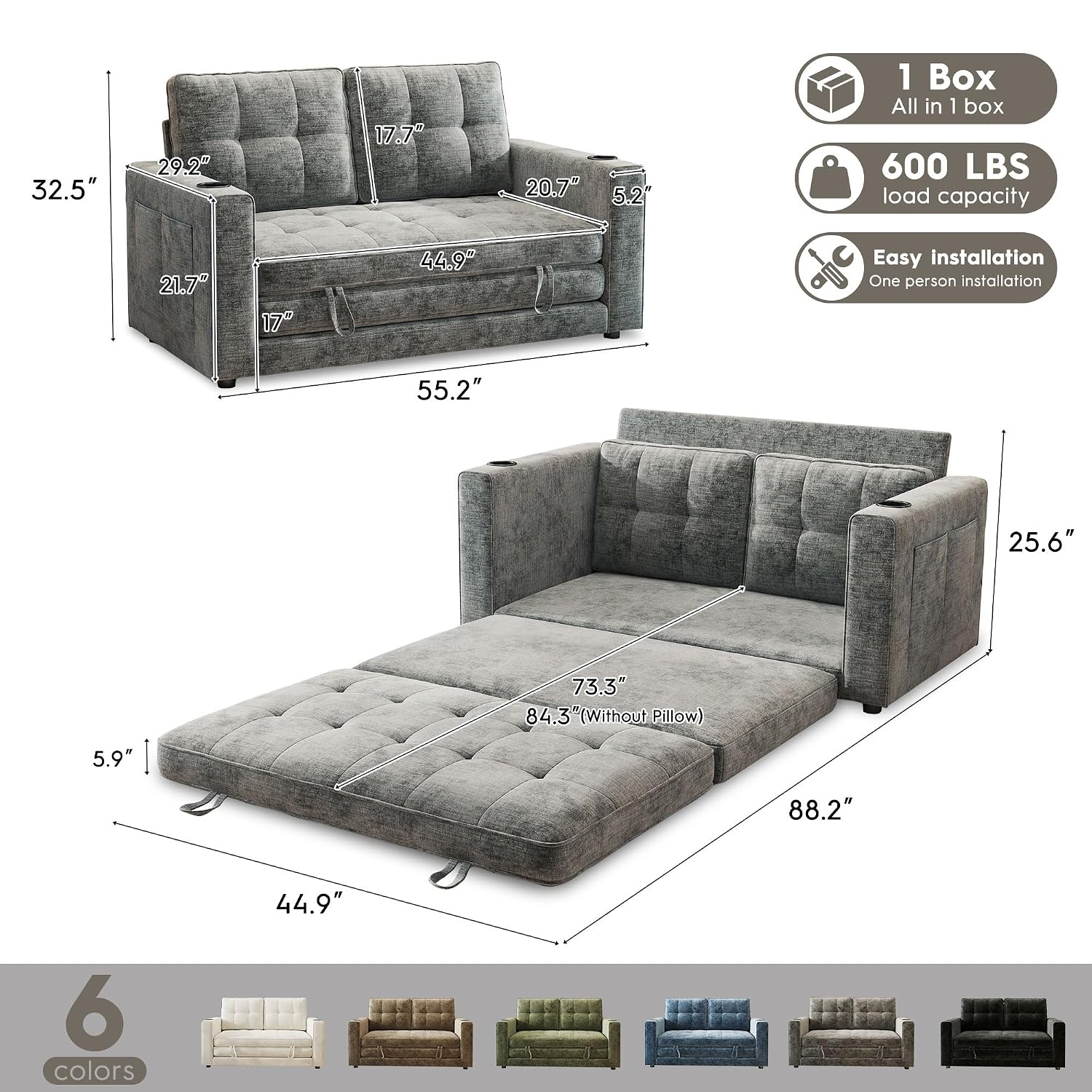 Sofas - أريكة سرير قابلة للطي بطول 55