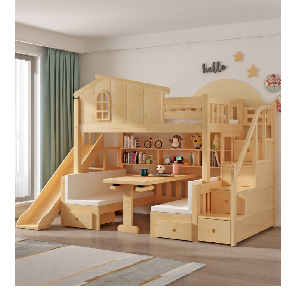 Bunk Bed With Stairs And Slide - سرير بطابقين مع مكتب، سرير علوي