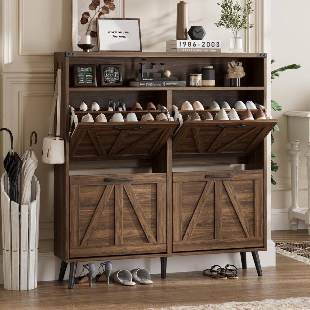 خزانة أحذية بـ 4 أدراج، خزانة  - مراجعة Shoe Rack Cabinet Narrow Entryway وسعره
