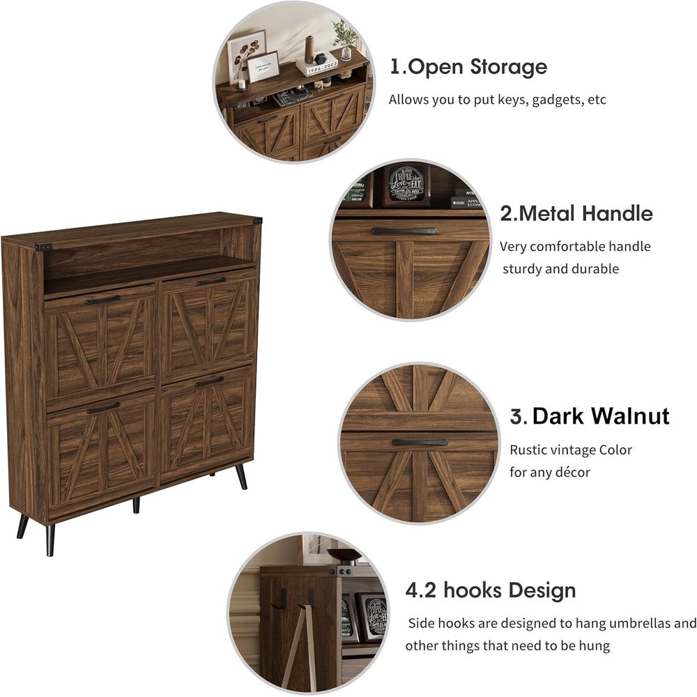 خزانة أحذية بـ 4 أدراج، خزانة  - مراجعة Shoe Rack Cabinet Narrow Entryway وسعره