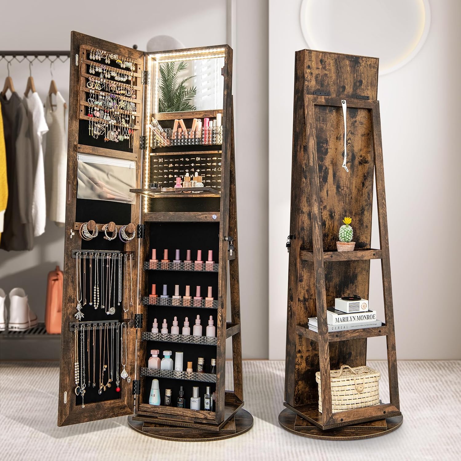 خزانة مجوهرات بمرآة LED دوارة، - مراجعة Full Length Mirror Jewelry Armoire وسعره
