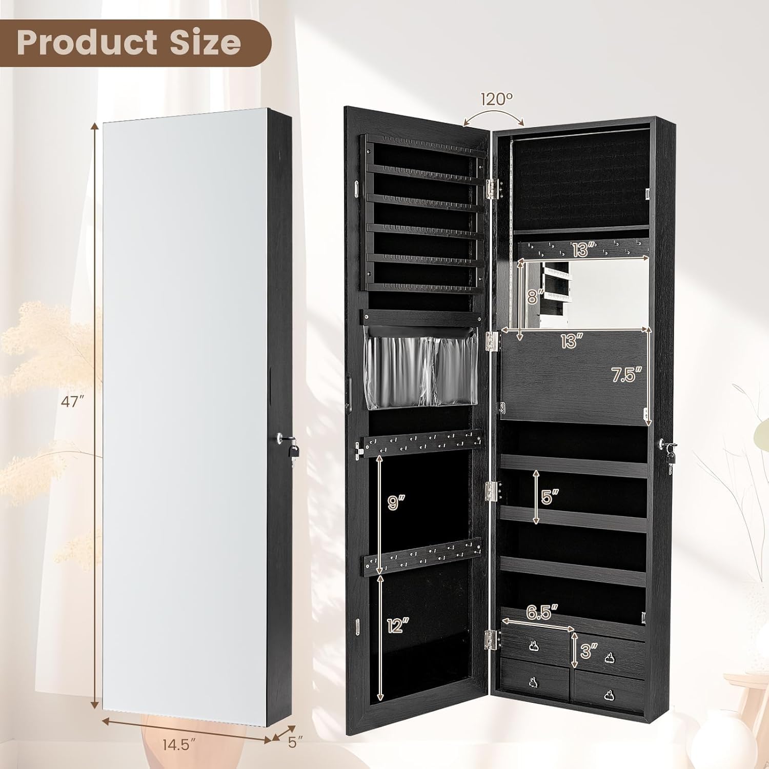 خزانة مجوهرات بإضاءة LED مقاس  - مراجعة Full Length Mirror Jewelry Armoire وسعره